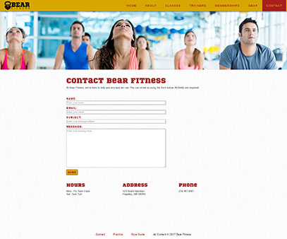 Contact page from the Bear Fitness website