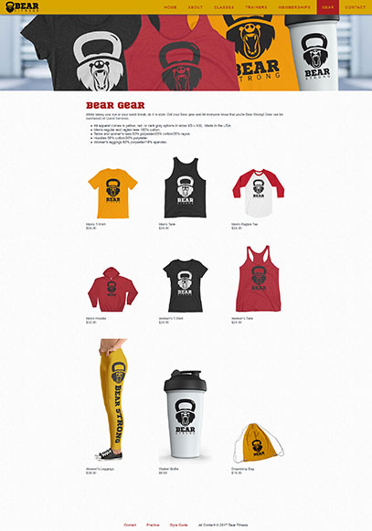 Gear page from the Bear Fitness website