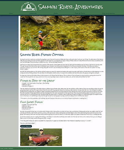 Salmon River fishing options page from the Salmon River Adventures website