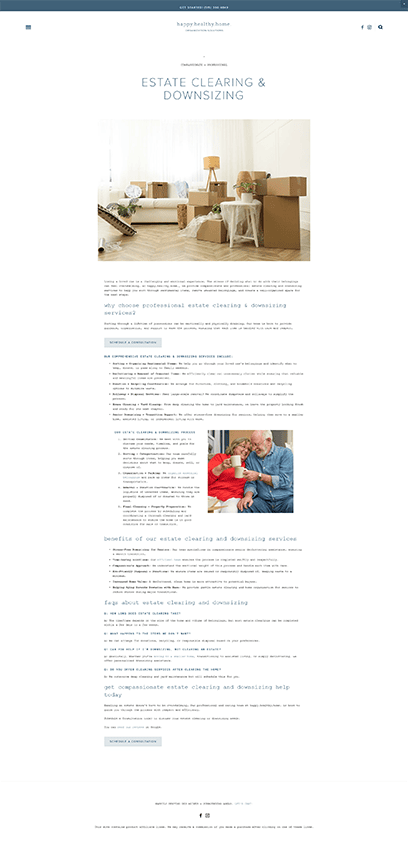 Estate Clearing + Downsizing page from the Happy.Healthy.Home website