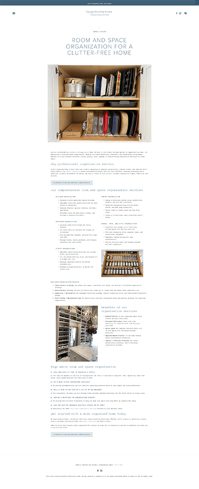 Room + Space Organization page from the Happy.Healthy.Home website