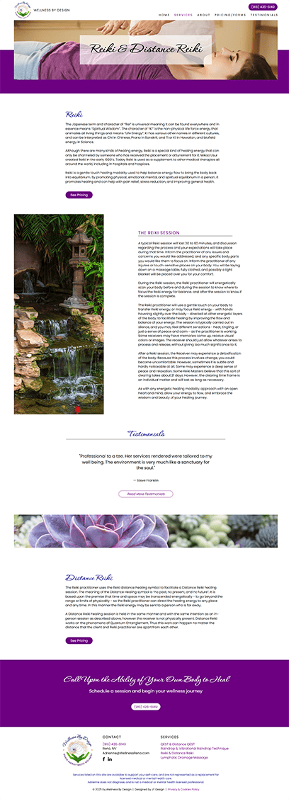 Reiki & Distance Reiki page from the Wellness By Design website