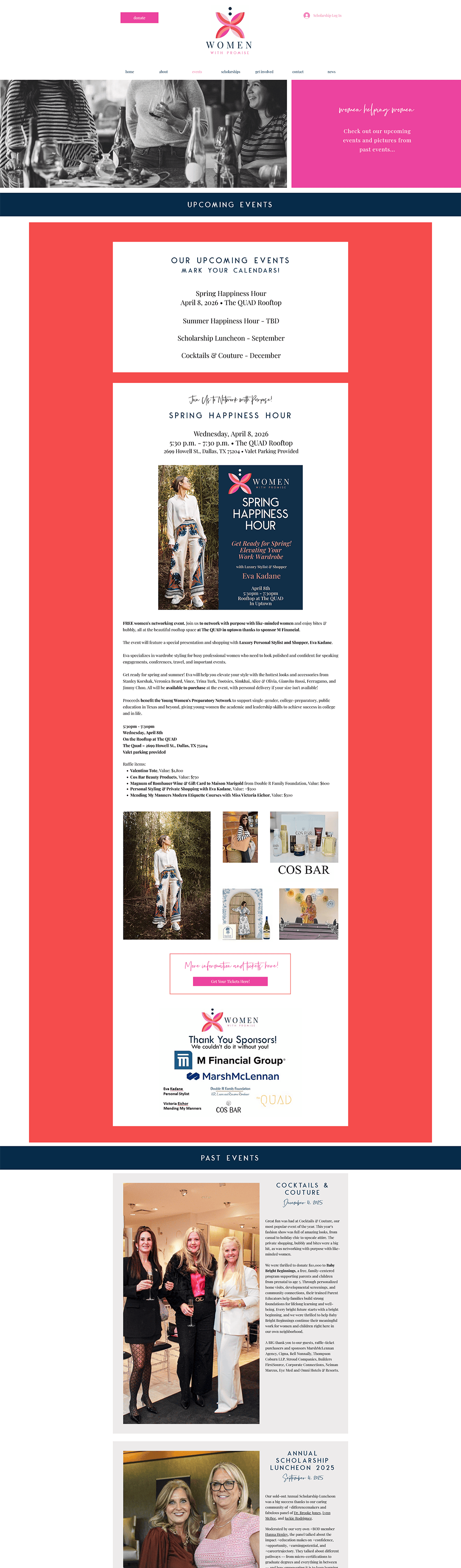 Events page from the Women With Promise website